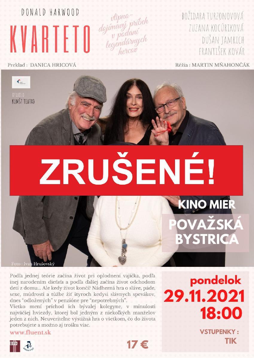 Predstavenie KVARTETO zrušené