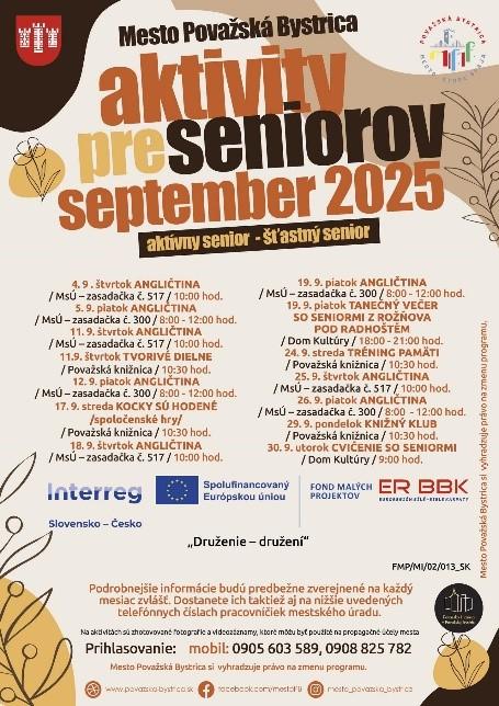 plagát - pozvánka na seniorské aktivity v septembri 2025